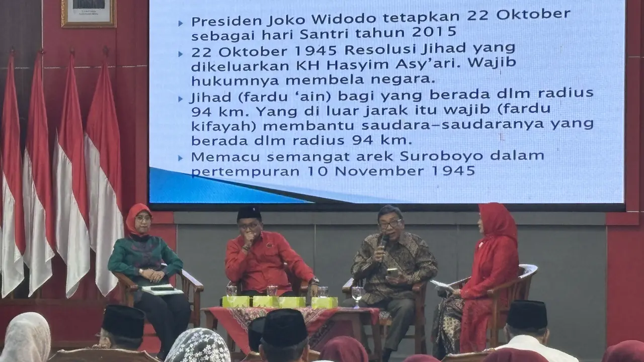 Peringatan Hari Santri Nasional 2025 di Sekolah Partai PDIP, Lenteng Agung, Jakarta Selatan, Rabu (22/10/2025).