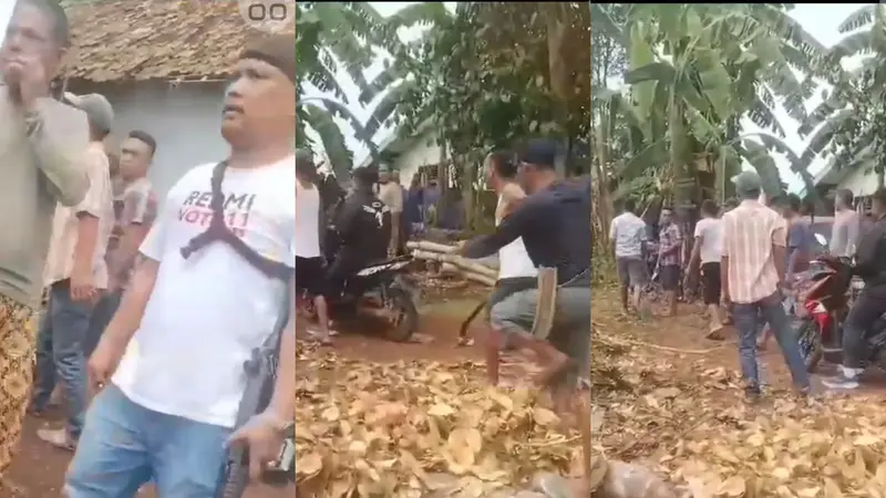 Tangkapan layar rekaman video detik-detik warga nyaris bentrok dengan polisi di Lampung Timur, Lampung.  Foto : (Istimewa).