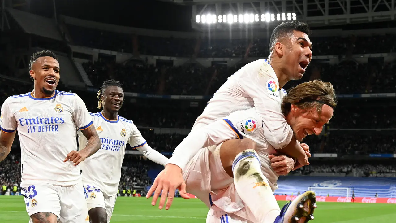 Selebrasi pemain Real Madrid saat melawan Sociedad