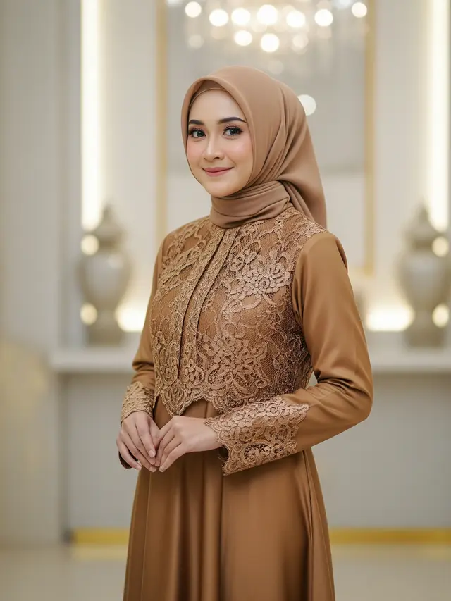 Model Gamis Batik Brokat Warna Bronze Terbaru untuk Ramadan 2026 (Image by Gemini AI)