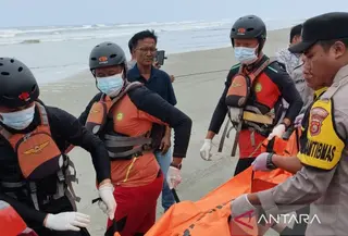 Basarnas Bengkulu mengevakuasi mayat tanpa identitas yang ditemukan di perairan Desa Lubuk Sanai, Kecamatan Koto Jaya, Kabupaten Mukomuko, Bengkulu, Kamis (24/9/2026). (Fotto: Antara)