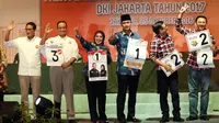 Tiga pasang calon gubernur dan wakil gubernur DKI Jakarta mengikuti pengundian nomor urut (Liputan6.com/Johan Tallo)