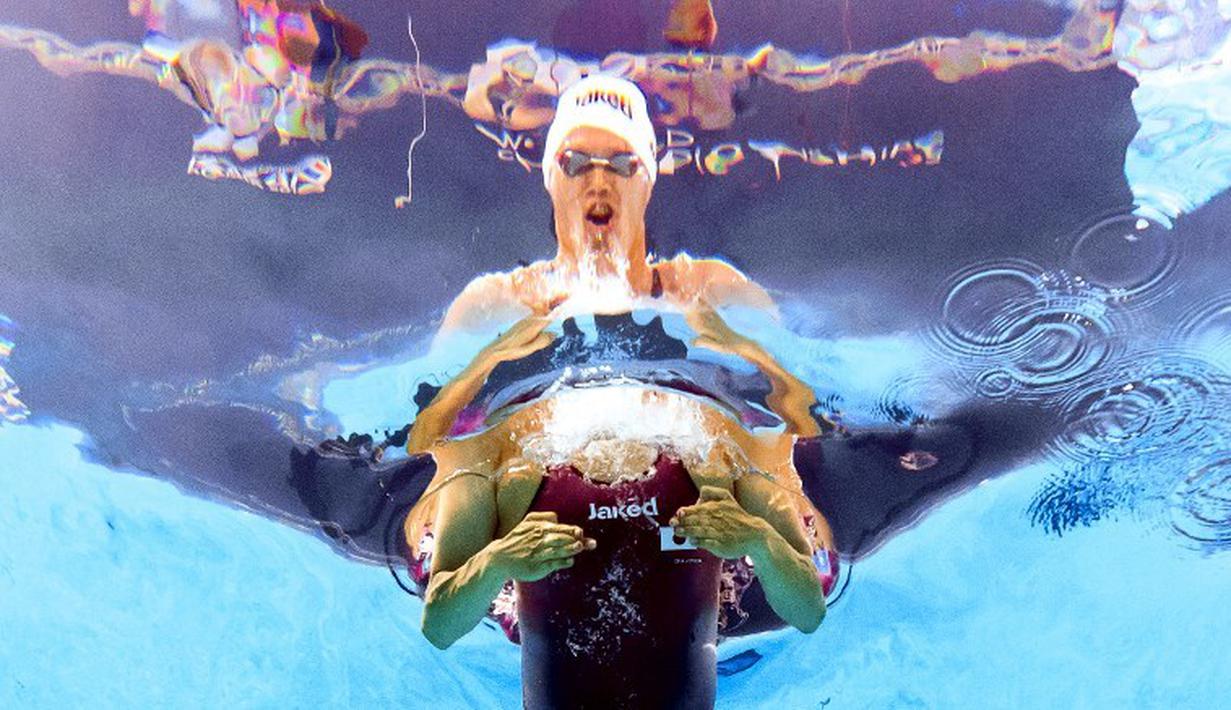 Perenang Jepang, Rie Kaneto berlomba di nomor 200m gaya dada putri Kejuaraan Dunia Akuatik 2015 di Kazan, Rusia. (6/8/2015). (AFP Photo/Francois Xavier Marit)