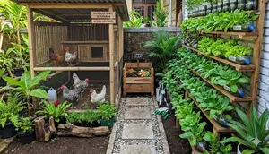 Ternak Ayam Terintegrasi dengan Kebun Sayur Vertikal/ Contoh Integrated Farming di Lahan Sempit 3x3 (Sumber; gemini.com)