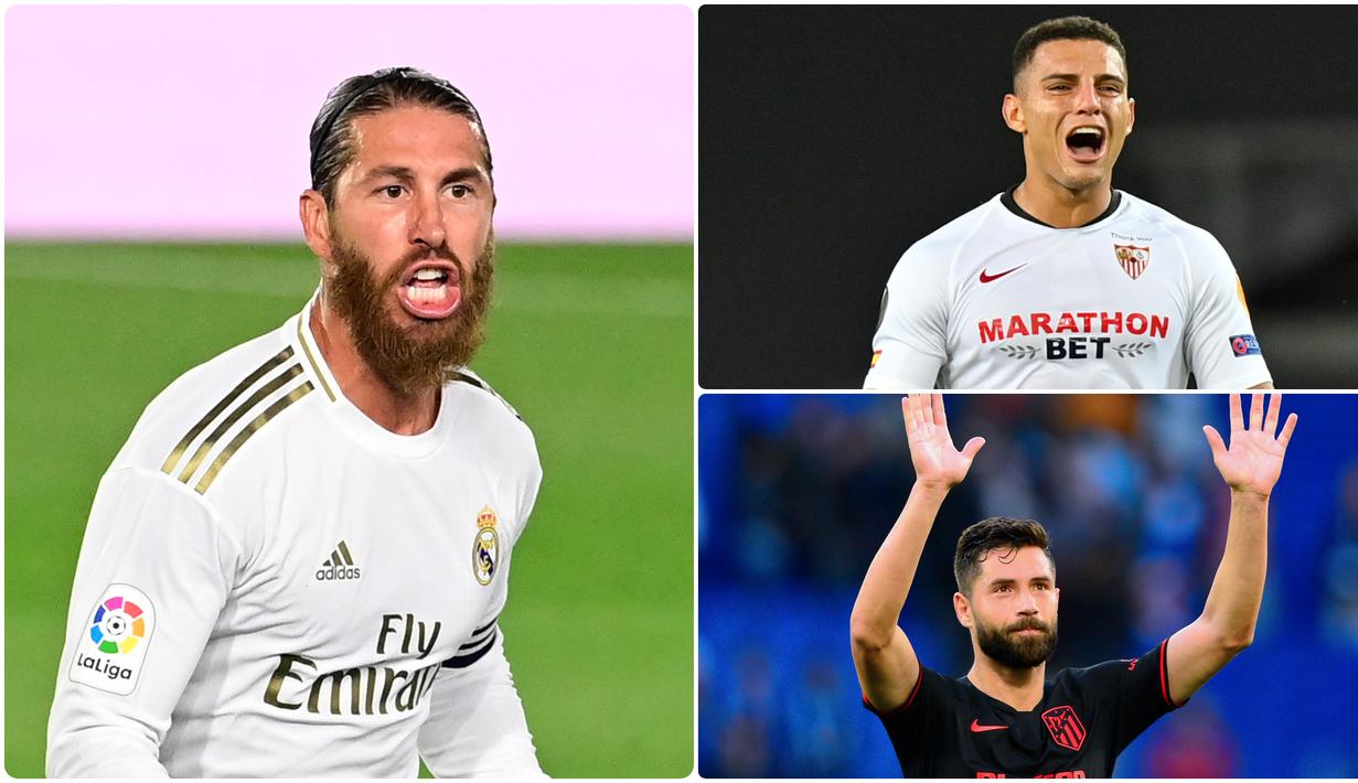 Performa Sergio Ramos bersama Real Madrid menjadikan dirinya sebagai salah satu bek terbaik di kompetisi Liga Spanyol. Selain Sergio Ramos, tercatat ada beberapa bek tangguh lainnya yang bermain apik di kompetisi Liga Spanyol. Berikut 5 bek tangguh di Liga Spanyol. (kolase foto AFP)