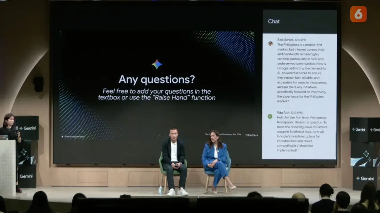Samuele Saini, Director Google Ads Solutions Southeast Asia di Google bersama Sapna Chadha, Vice President Southeast Asia and South Asia Frontier Google di acara virtual Press Briefing Gemini SEA Report. Liputan6.com/Iskandar