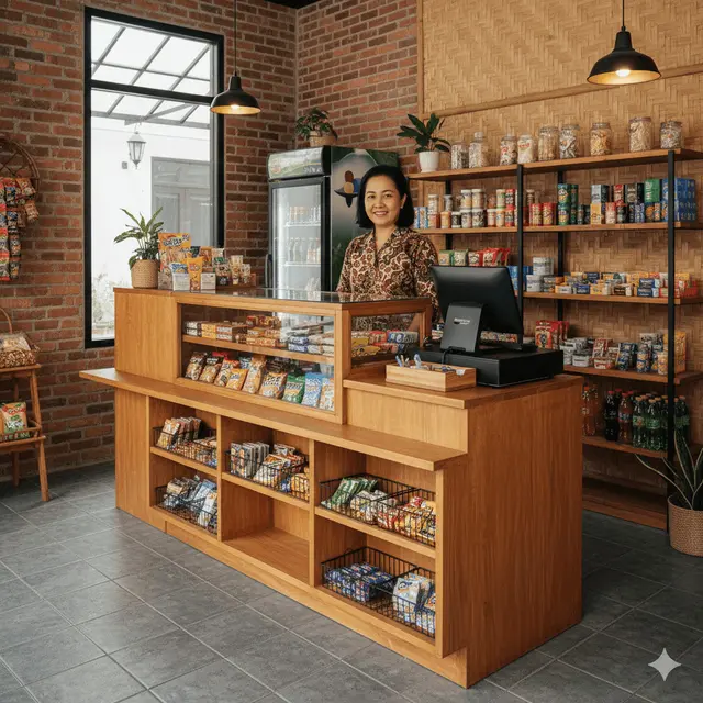 Ide Desain Kasir Warung Kecil Modern. Gemini