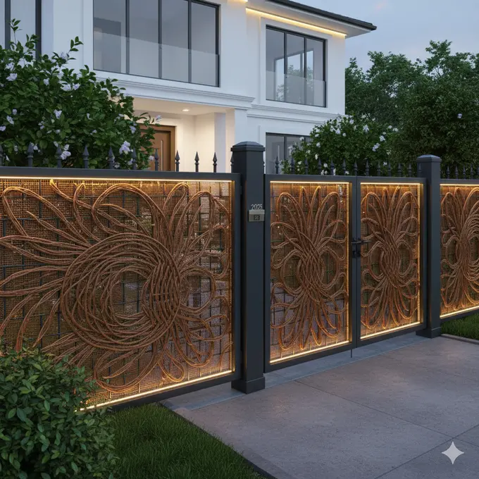 Pagar Besi Motif Anyaman Rotan Sintetis 2025