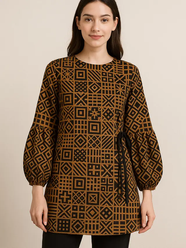Model Tunik Batik Tali Samping Lengan Bishop