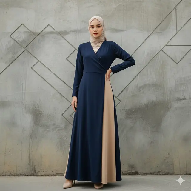 Long Dress Bahan Crepe dengan Potongan Wrap