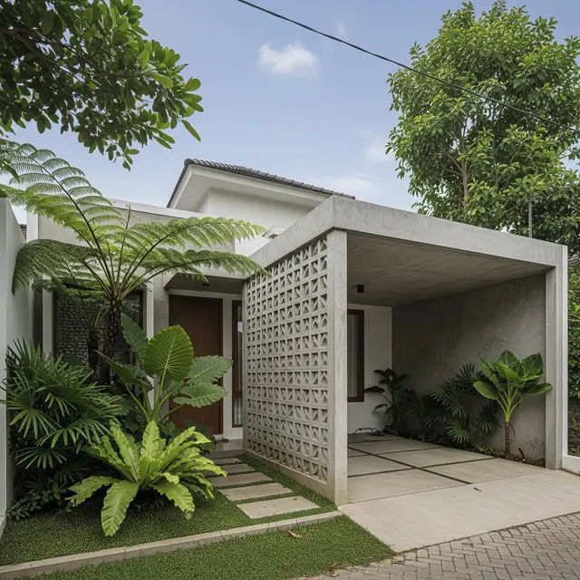 6 Model Carport dengan Dinding Roster, Bikin Sirkulasi Udara Lebih Baik