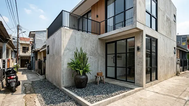 Gambar Rumah Minimalis di Lahan Sempit dengan Halaman Kecil yang Estetik/Gemini