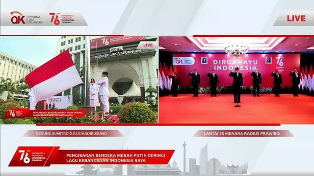 Upacara Perayaan HUT Kemerdekaan RI yang digelar Otoritas Jasa Keuangan (OJK) secara virtual, Selasa (17/8/2021).