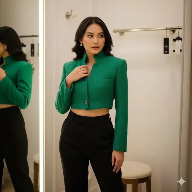 Blazer Crop Top dengan Kerah Tegak