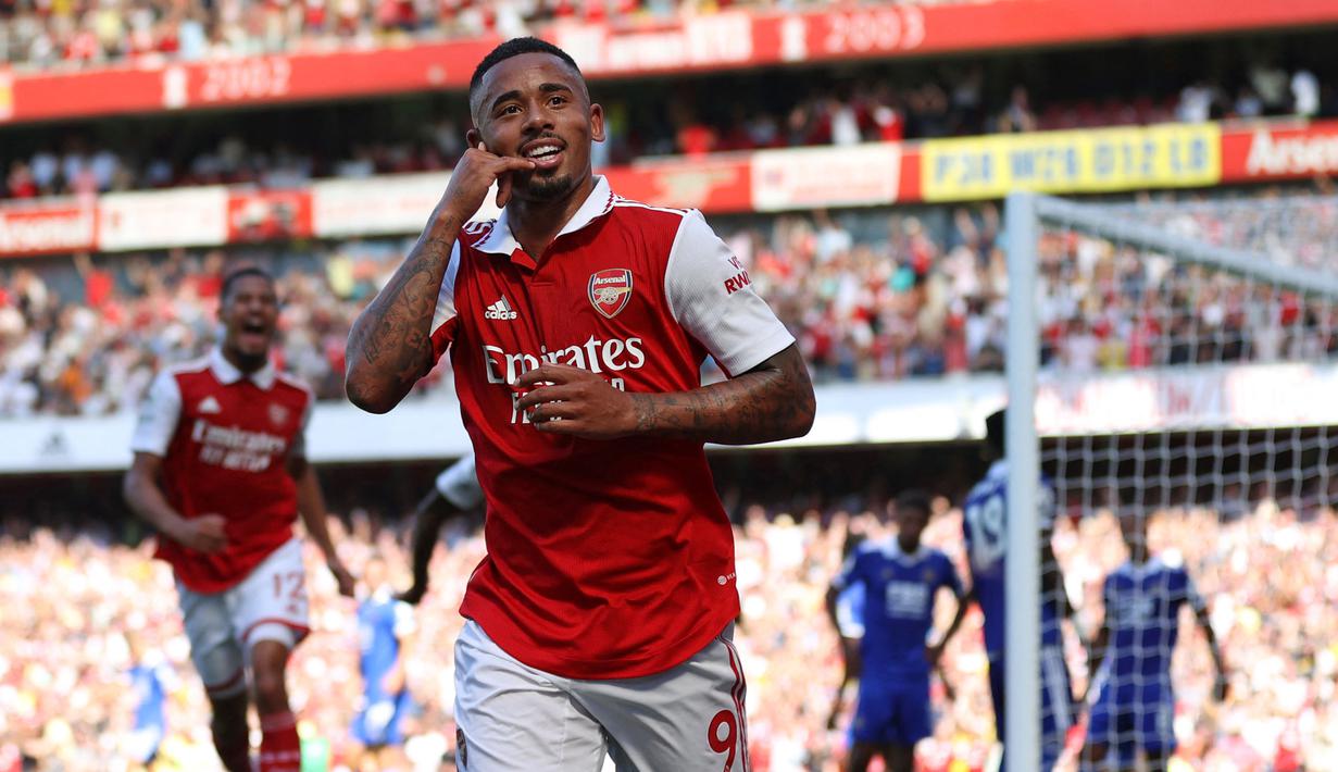 Gabriel Jesus menjadi salah satu kunci lima kemenangan beruntun Arsenal di awal musim sebelum dihentikan Manchester United. Sejauh ini, ia telah mencetak tiga gol dan tiga asis dalam enam penampilannya di Liga Inggris. (AFP/Adrian Dennis)