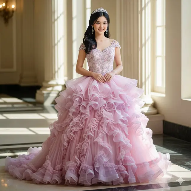 Princess Gown dengan Layer Ruffled Tiers