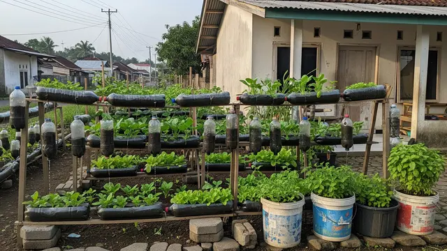 Ide Kebun Mini di Rumah dengan Sistem Irigasi Tetes Pemanfaatan Botol Bekas