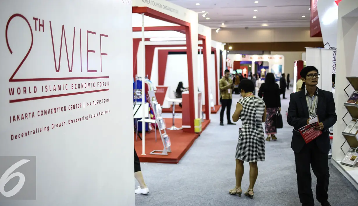 Suasana pameran World Islamic Economic Forum (WIEF) di Jakarta, Selasa (2/8). WIEF‎ ke-12 dihadiri sekitar 2.500 peserta dari 60 negara. (Liputan6.com/Faizal Fanani) 