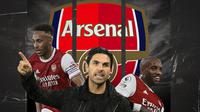 Mikel Arteta, Pierre-Emerick Aubameyang dan Alexandre Lacazette. (Bola.com/Dody Iryawan)