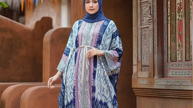 Ilustrasi Gamis Kaftan Ikat (Sumber Gambar: Meta AI)