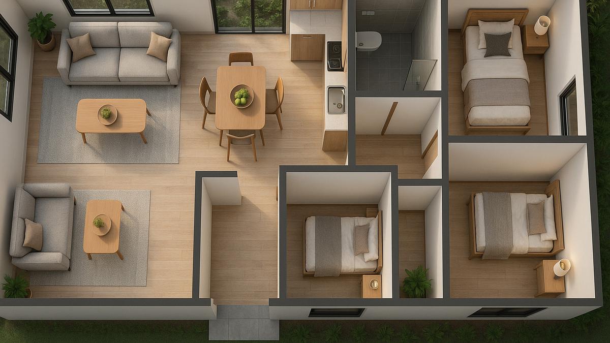 7 Desain Rumah 6x12 1 Lantai 3 Kamar Tidur, Nyaman untuk Keluarga Kecil Kekinian