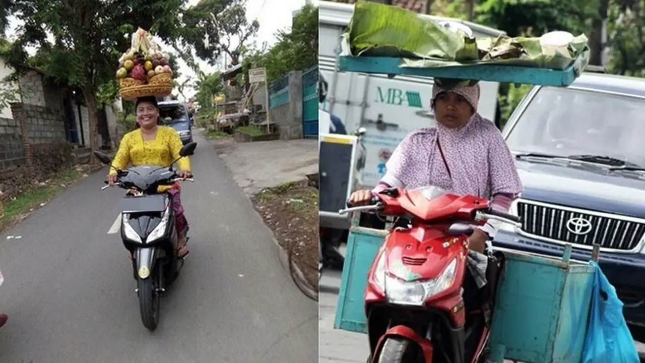 6 Aksi Pengendara Cewek Bawa Barang di Kepala Ini Bikin Melongo