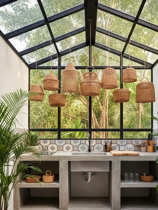 Dapur Tanpa Kabinet Atas dengan Pencahayaan Atap Kaca