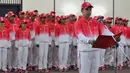 Chief de Mission kontingen Indonesia, Taufik Hidayat saat acara Pengukuhan dan Pelepasan Kontingen untuk SEA Games 2015 Singapura di Senayan, Jakarta, (25/5/2015). (Liputan6.com/Andrian M Tunay)