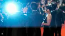 Namun, Song Joong-ki ternyata tanpa didampingi Katy Louise Saunders ke Festival Film Cannes 2023. (AP Photo/Daniel Cole)