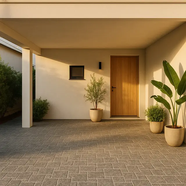 Desain Carport dengan Lantai Batu Alam yang Minimalis