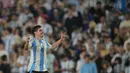 Babak pertama ditutup dengan skor 3-0 untuk keunggulan Argentina, setelah Julian Alvares mencetak gol pada masa tambahan waktu atau menit ke-45+3. (JUAN MABROMATA/AFP)