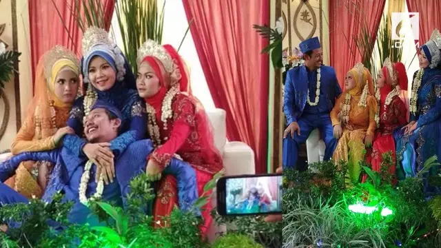 Sebuah video viral tentang pernikahan seorang pria dengan tiga wanita sekaligus.