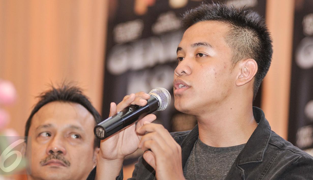 Komika Afif Xavi menceritakan pengalamannya bermain film bareng komedian 90an dalam film 'Generasi Kocak 90an vs Komika, Jakarta, selasa (24/1). (Liputan6.com/Yoppy Renato)