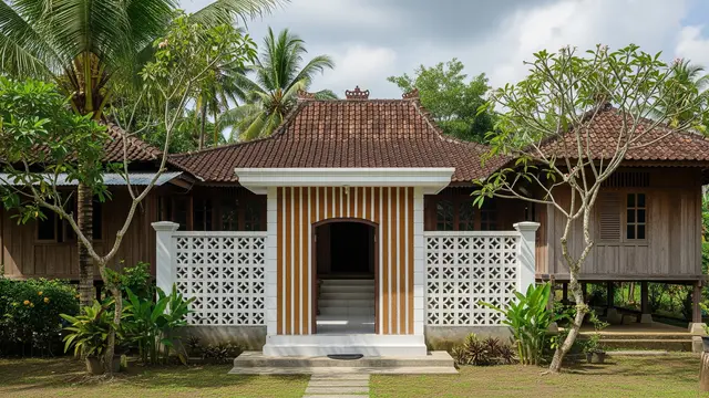Rumah Kampung dengan Dinding Roster Kombinasi Kayu/Gemini AI