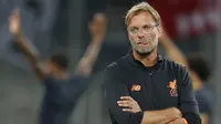Ekspresi pelatih Liverpool, Jurgen Klopp usai laga timnya melawan Hoffenheim pada kualifikasi Liga Champions di Rhein-Neckar-Arena, Sinsheim, (15/8/2017). Liverpool menang 2-1.  (AP/Michael Probst)