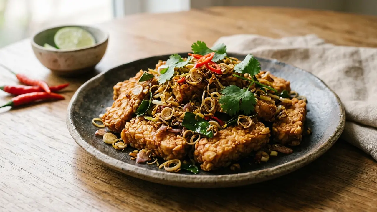 Ilustrasi Tempe Goreng Bumbu Serai