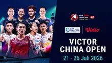 Jadwal siaran langsung pertandingan bulu tangkis BWF Tour dalam seri Victor China Open 2026 akan berlangsung pada 21 - 26 Juli 2026. Turnamen ini disiarkan langsung secara eksklusif hanya di Vidio.
