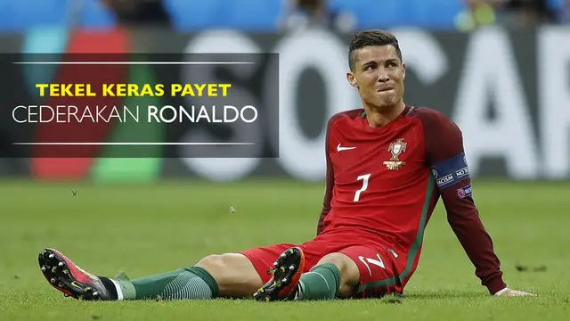 Cristiano Ronaldo harus keluar lapangan lebih cepat akibat menerima tekel keras dari Dimitri Payet.