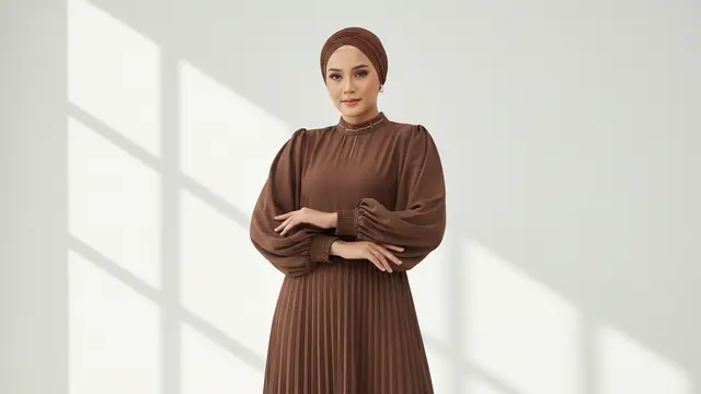 Model Gamis Polos Lebaran 2026. AI