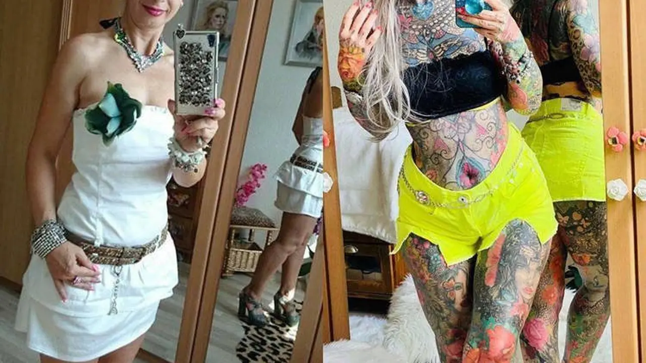 Kerstin Tristan, wanita 55 tahun dari Leipzig, di Jerman, dilaporkan menghabiskan sekitar $ 35.000 selama lima tahun terakhir menutupi hampir seluruh tubuhnya dengan tato warna-warni (Instagram)
