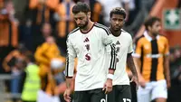 Ekspresi Bruno Fernandes pada laga Hull City vs Manchester United di Liga Inggris 2026/2027, Sabtu (22/8/2026). (AFP/Paul Ellis)