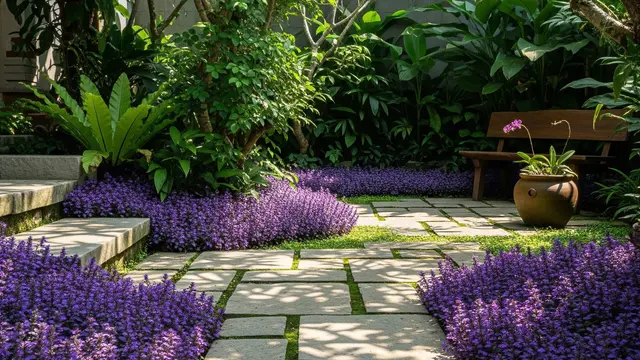 Ide Taman Paving Block dan Tanaman Groundcover Berbunga