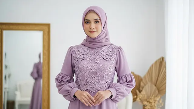 Gamis Ceruty Brukat Timbul Lengan Balon