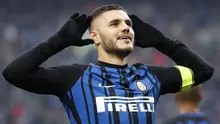 Striker inter Milan, Mauro Icardi, merayakan gol yang dicetaknya ke gawang Chievo pada laga Serie A Italia di Stadion San Siro, Milan, Minggu (3/11/2017). Inter menang 5-0 atas Chievo. (AP/Antonio Calanni)