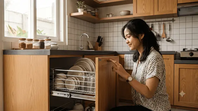 Inspirasi Dapur dengan Rak Piring Tarik