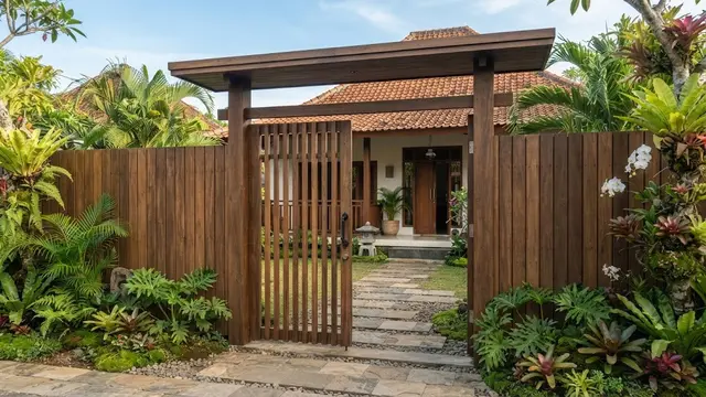 Model gapura rumah sederhana dengan sentuhan kayu yang elegan sehingga bikin hunian biasa jadi megah dengan desain bergaya Jepang
