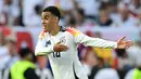 Gelandang Jerman, Jamal Musiala memberi isyarat selama pertandingan perempat final Euro 2024 melawan Spanyol di Stuttgart Arena di Stuttgart pada 5 Juli 2024. Jamal Musiala berhasil mencatatkan namanya dalam deretan pencetak gol terbanyak di Euro 2024 dengan tiga gol. (Tobias SCHWARZ/AFP)