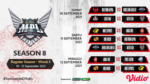 Jadwal dan Live Streaming MPL Indonesia Season 8 Pekan Kelima di Vidio, 10-12 September 2021