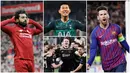 Berikut ini empat pemain yang tampil gemilang di perempat final Liga Champions 2019. Diantaranya, Lionel messi, Son Heung-Min, Mohamed Salah dan Matthijs de Ligt. (Foto-foto Kolase AP dan AFP)