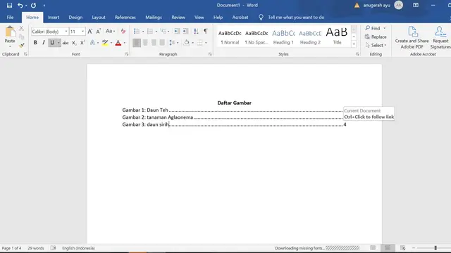 Cara membuat daftar gambar di Microsoft Word